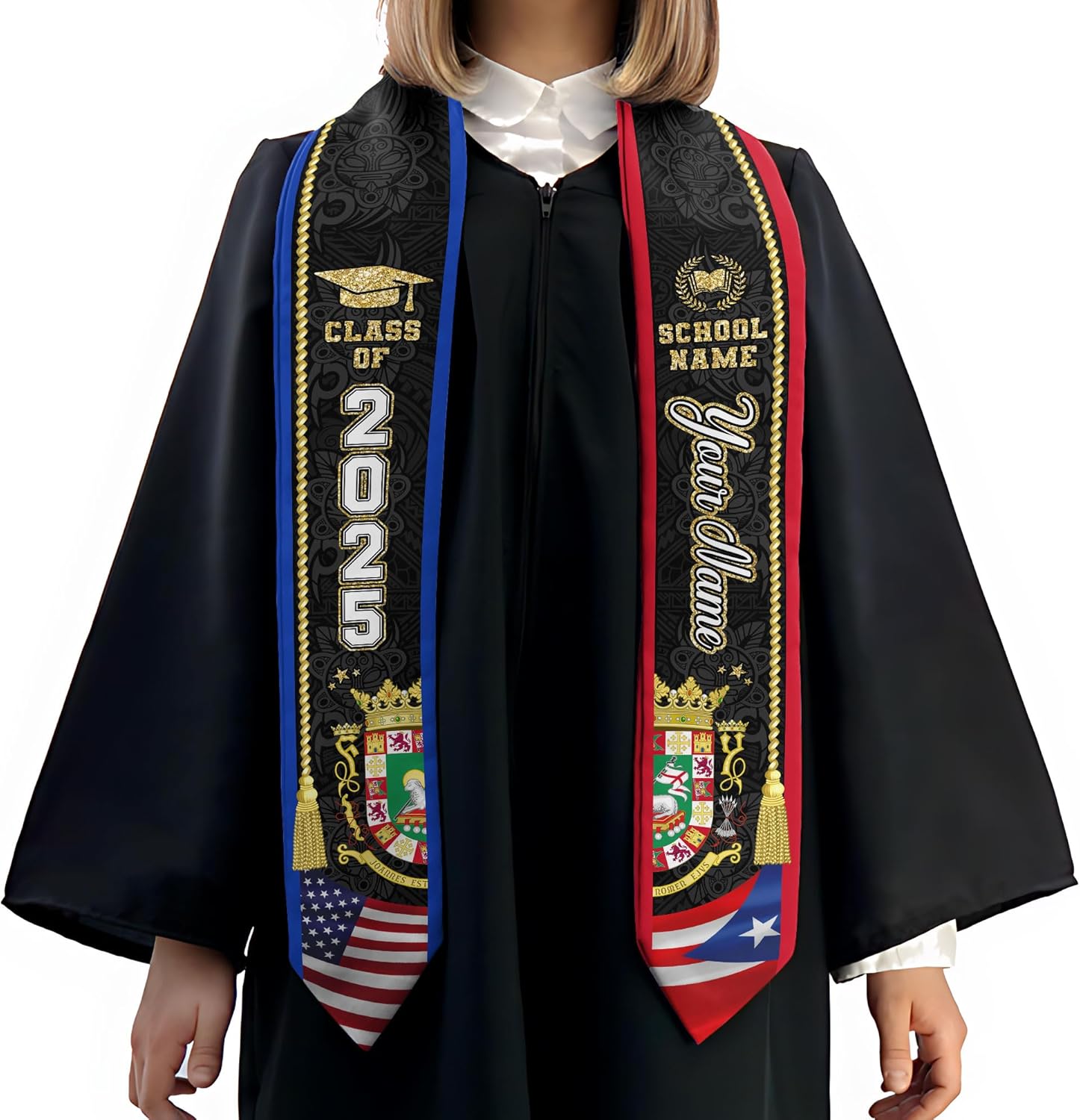 Personalized Puerto Rican Graduation Stole, Puerto Rican Graduation Sash 2025, Puerto Rico Graduation Sash