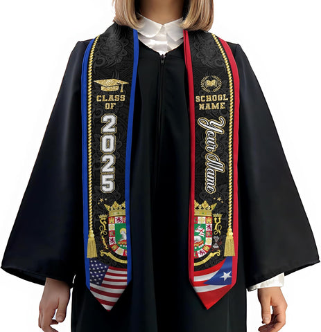 Personalized Puerto Rican Graduation Stole, Puerto Rican Graduation Sash 2025, Puerto Rico Graduation Sash