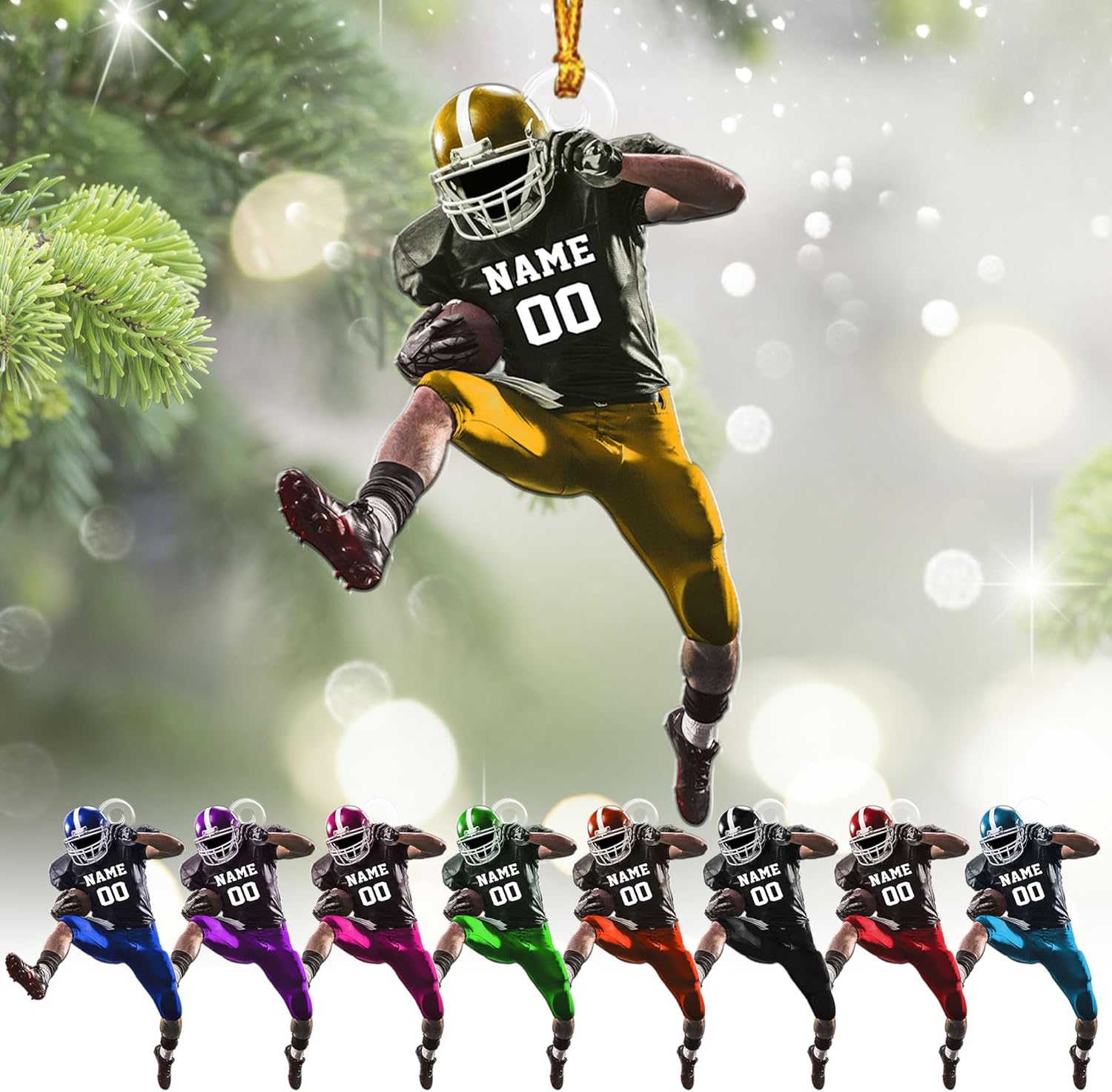 Artparel Personalized Football Ornament Customized Football Christmas Ornaments Football Ornament Christmas Hanging Décor Gift for Football Fans Football Gifts Gift for Football (FBH 4)