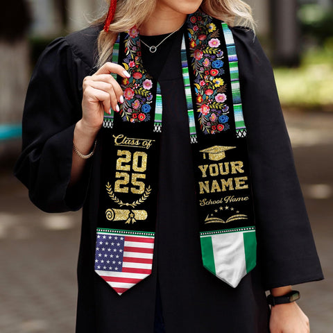 Pretyprints Custom Nigerian Graduation Sash, Nigeria Graduation Stole Customize, Nigerian American Flag Graduation Sash 2025