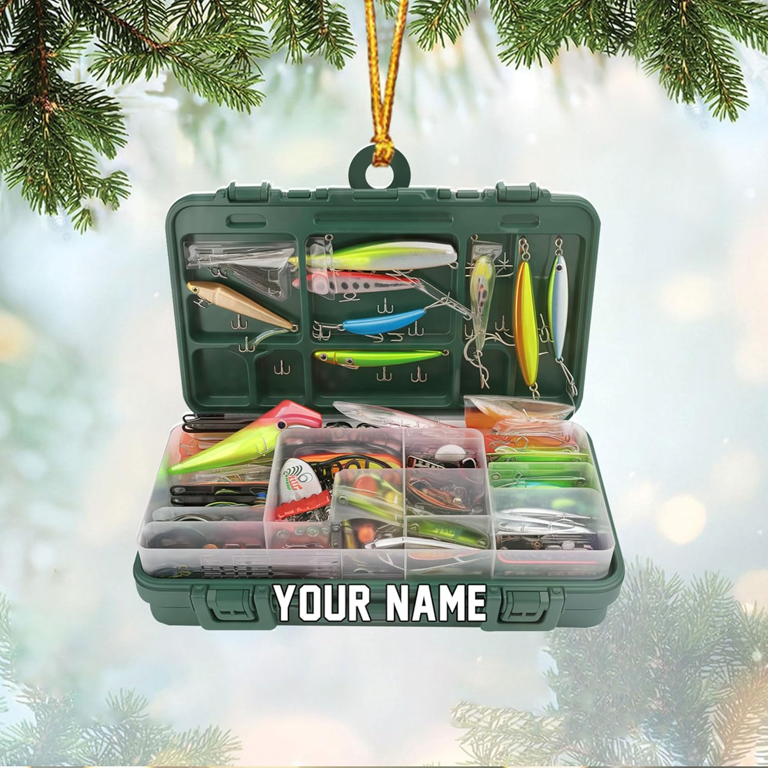Royal Fight Custom Fishing Tackle Box Ornaments 2024 Fishing Ornaments for Christmas Tree Christmas Ornaments Fishing Fisherman Ornament Bass Fish Ornament Fishing Decorations Flat Ornaments (FTB5)