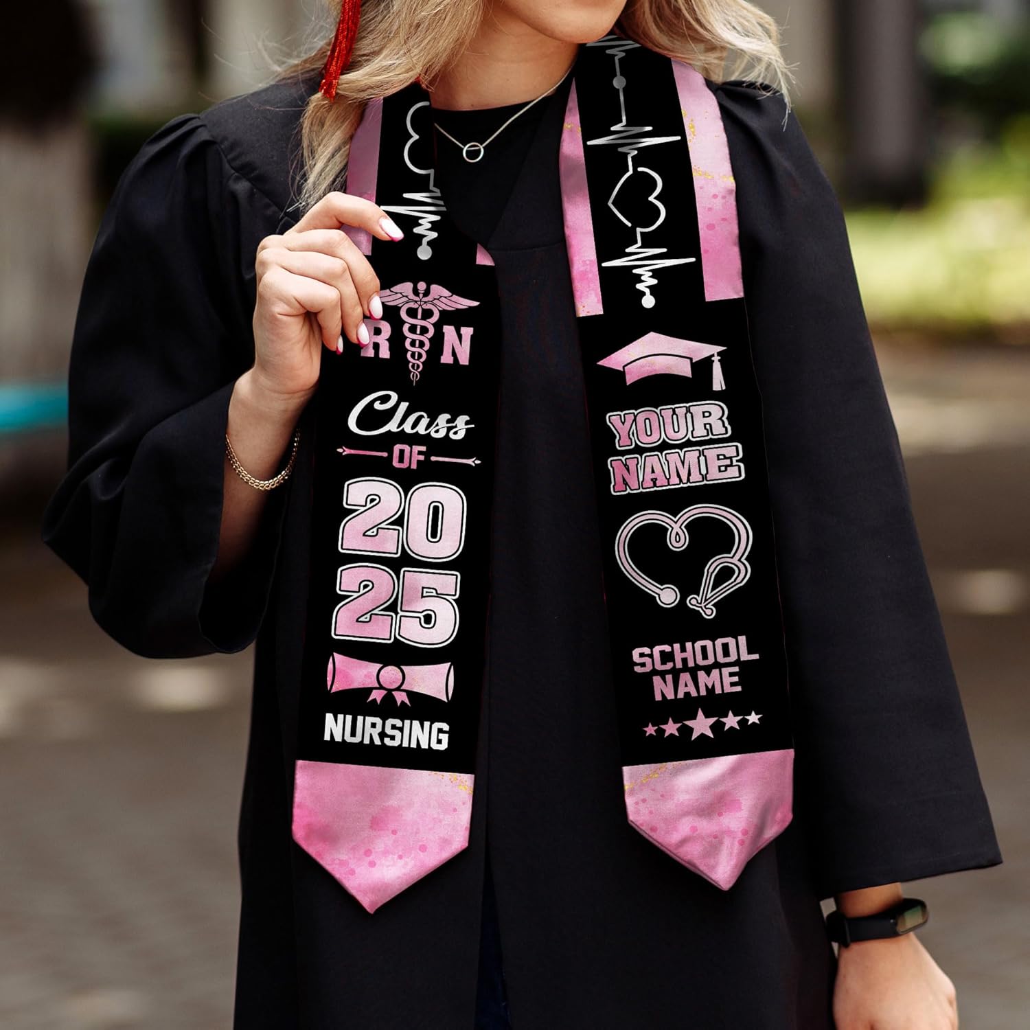 Pretyprints Custom Nurse Sash Graduation, RN Graduation Stole Gifts for Friends Nursing Student Senior Class Of 2025