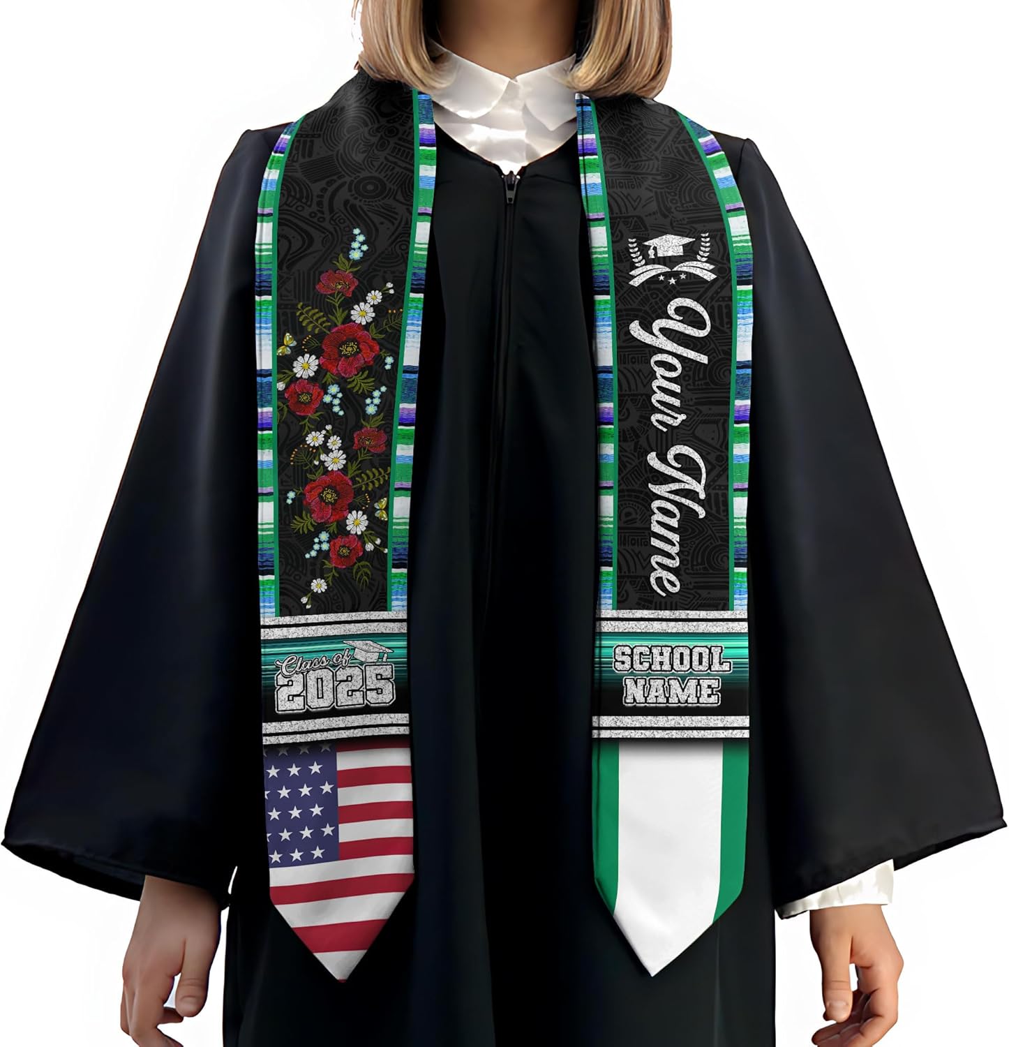 Pretyprints Custom Nigerian Graduation Sash, Nigeria Graduation Stole Customize, Nigerian American Flag Graduation Sash 2025
