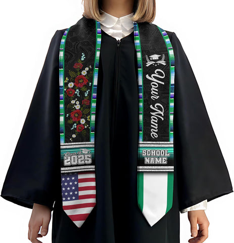 Pretyprints Custom Nigerian Graduation Sash, Nigeria Graduation Stole Customize, Nigerian American Flag Graduation Sash 2025