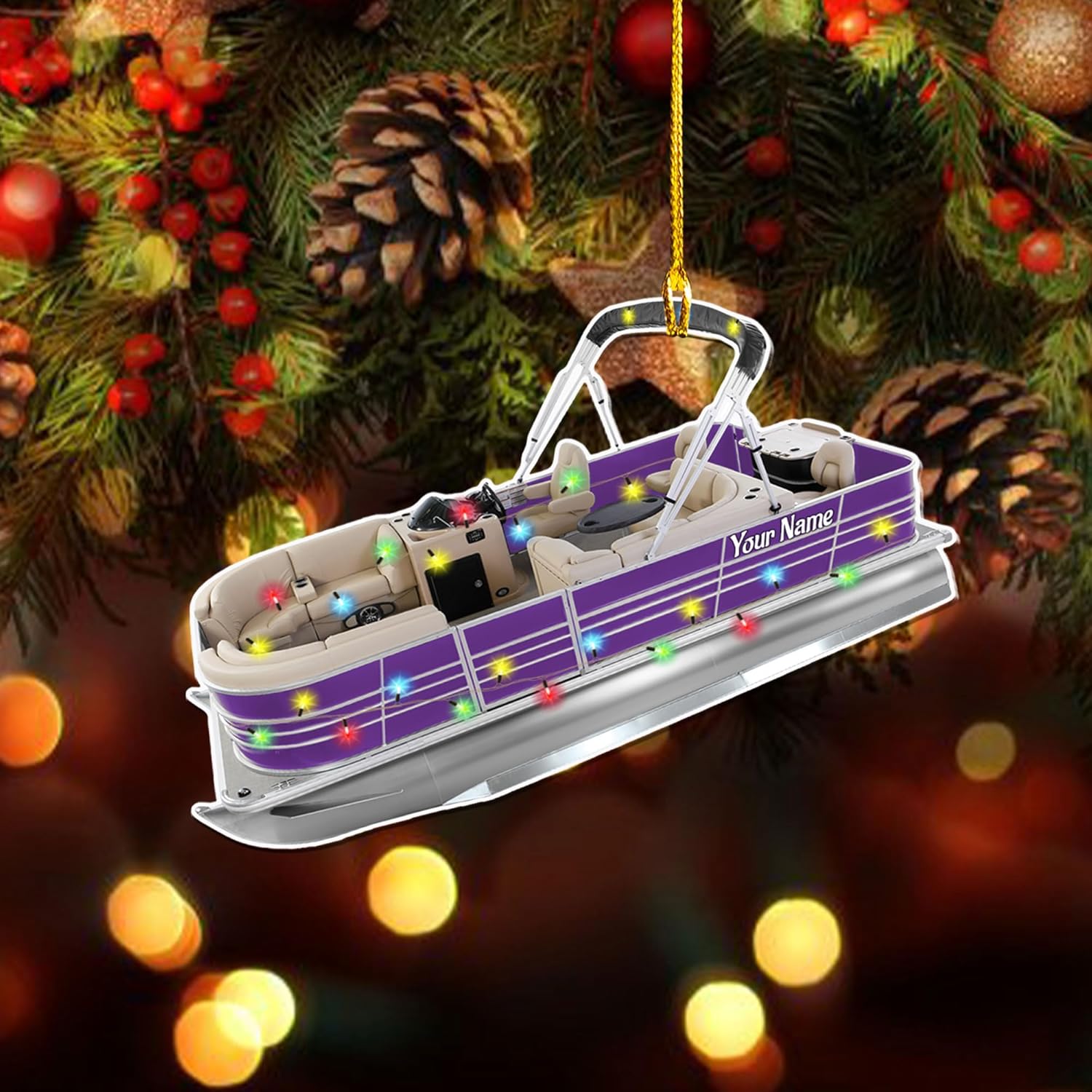 Personalized Pontoon Boat Christmas Ornament, Pontoon Car Ornament, Gift for Bowriders, Wake Boats,Pontoon Lover Gift (Pontoon 25)