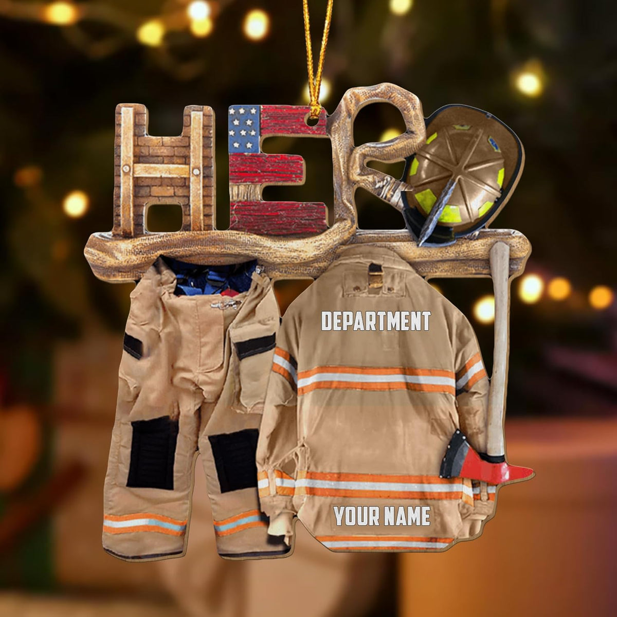 Personalized Firefighter Ornament Custom Name Firefighter Ornaments Two Sided Hanging Printed Flat Thin Red Line Ornaments Hanging Christmas Decorations Firefighter Gifts Ornament (FF3)