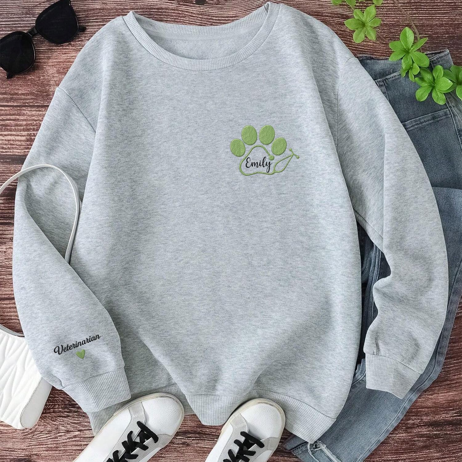 Leeprints Personalized Embroiderd Veterinary Medicine Sweatshirt - Vet Tech Sweater, Veterinarian Gift, Vet Med Staff Gifts