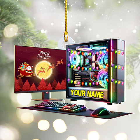 Podagree Personalized Name PC Computer Ornament Christmas, Shape Flat Christmas Ornament for Gamer, Gaming Gamer Christmas Ornament Gift for Boys, PC Game Player Decoration with Custom Name (CPT5)