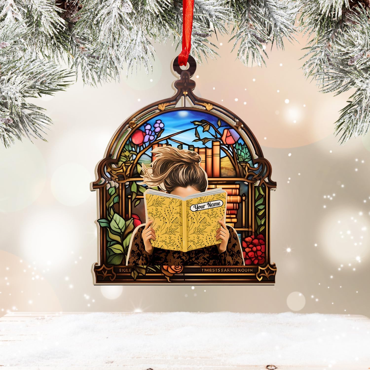 MAPrints Personalized Book Lovers Heart Ornament, Reading Book Xmas Suncatcher Ornament 2024, Bookshelf Ornament Gift for Her Librarian 2D Flat Printed Wood Book Lovers Ornament (Book 6)