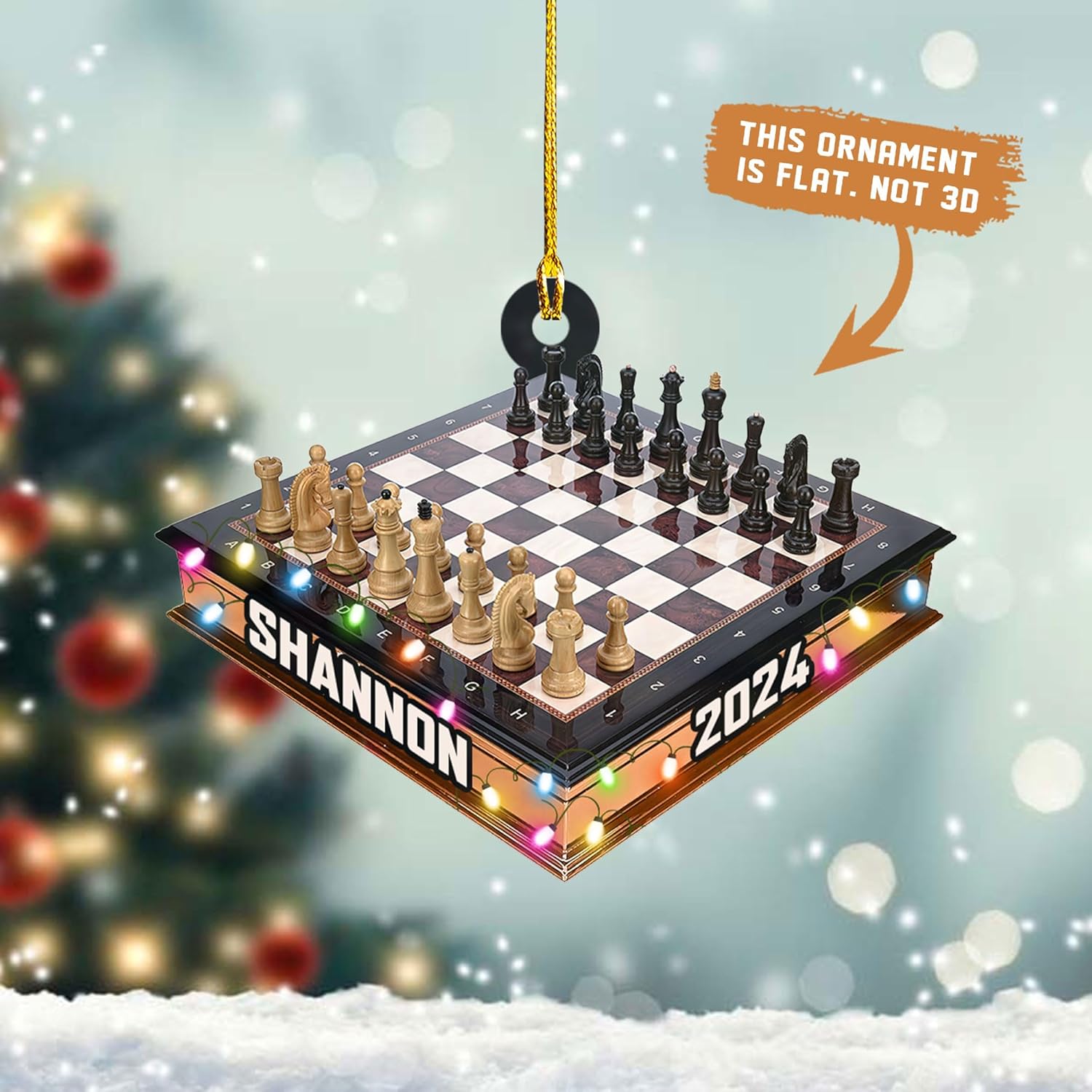 Mostefy Personalized Chess Ornament 2024, Chess Christmas Ornament, Name Chess Board Ornaments,Custom Ornament for Chess Player, King and Queen Chess Ornament (Style 6)