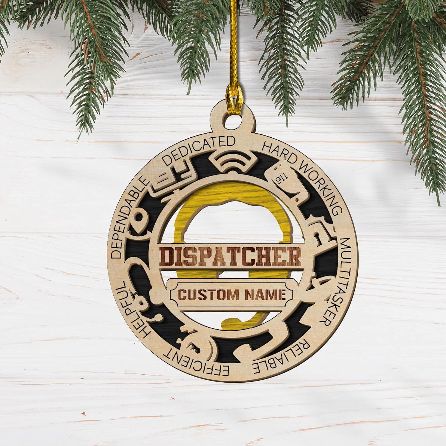 Personalized 911, Dispatch, Emergency 911, Dispatcher Ornament, 911 Ornament Thin Gold Line Dispatcher Christmas Ornament Our First (DP2)