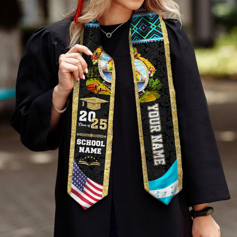 Pretyprints Honduran Graduation Sash, Custom Honduran American Flag Graduation Sash 2025, Honduras Graduation Stole