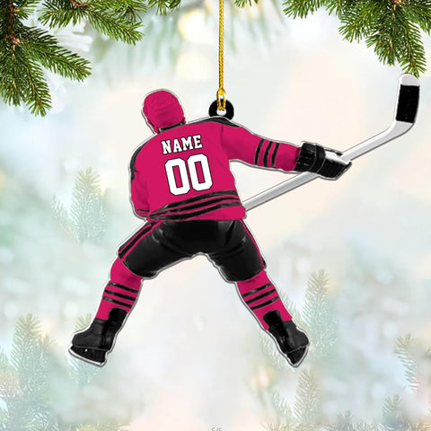 AOVL Personalized Hockey Christmas Ornament, Hockey Skates Helmet and Stick, Hockey Player Ornament, Hockey Ornament, Hockey Flat Ornament, Gift for Hockey Lovers Christmas Tree Decor (HK9)