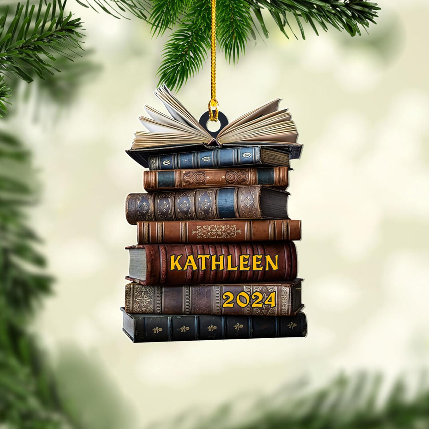 Personalized Book Title & Name, Customized Ornament Tree Gifts for Book Reading Lover Teacher Librarian School Librarian Assistant, Book Tree Ornament, Book Lover's Tree Ornament (Acrylic, Style 5)