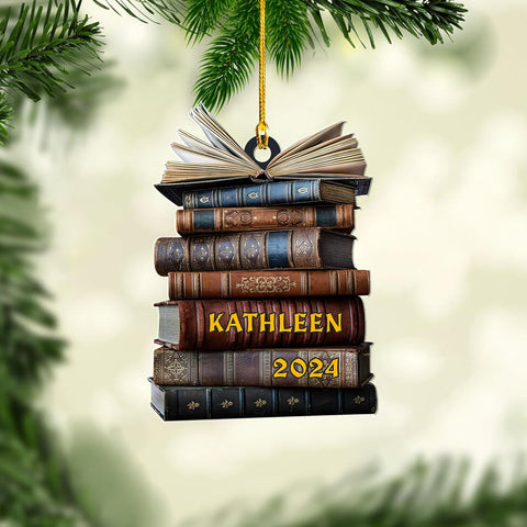 Personalized Book Title & Name, Customized Ornament Tree Gifts for Book Reading Lover Teacher Librarian School Librarian Assistant, Book Tree Ornament, Book Lover's Tree Ornament (Acrylic, Style 5)