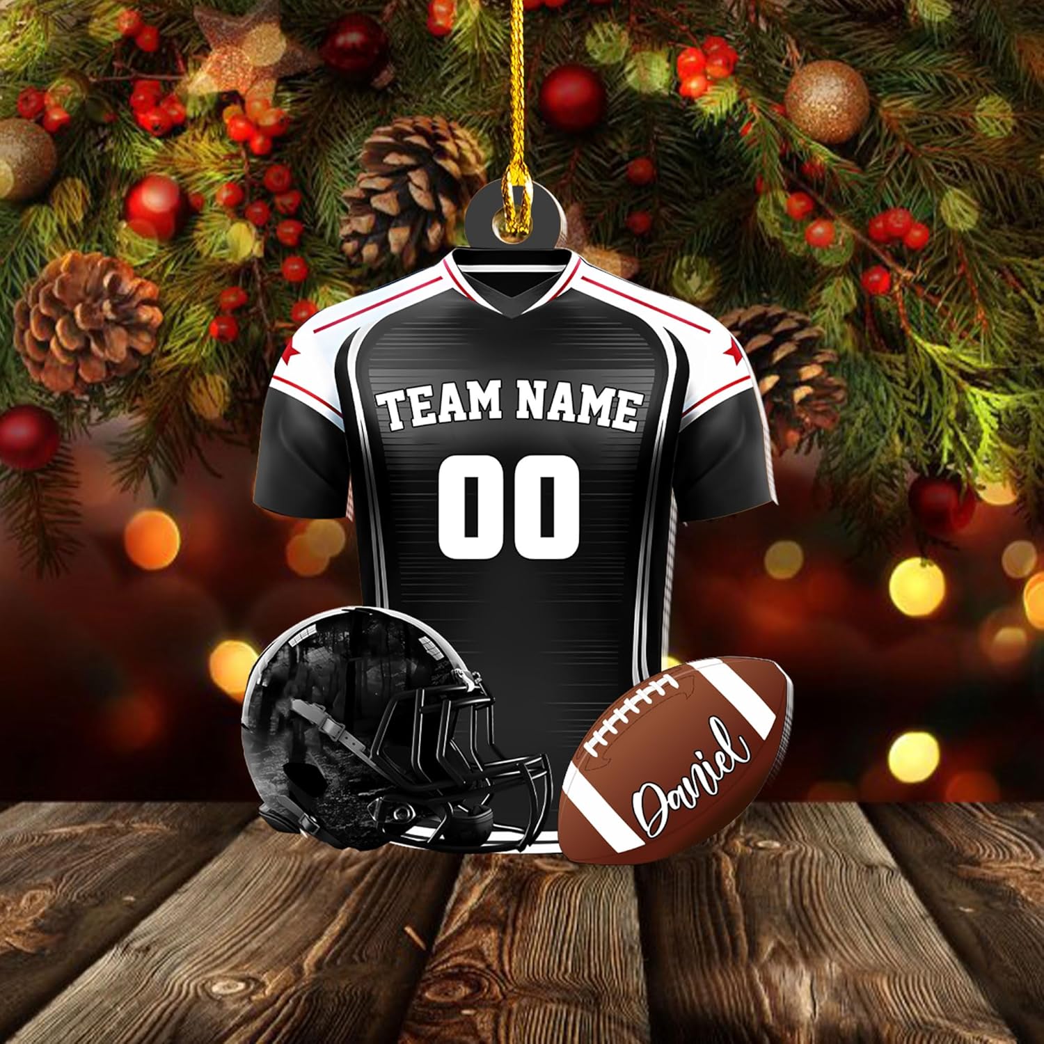 Piratify Personalized Name Football Ornaments 2024, Customized Football Christmas Ornaments Wood, Acrylic Ornament Christmas Tree Hanging Ornament Pine Tree Decorations for Football Team (FB9)