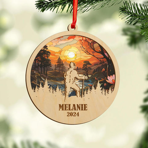 MAPrints Personalized Mountain Hiking Ornament, Hiker Ornament, Suncatcher Wood Sport Christmas Ornament, Gifts for Hiking Lovers Hiking Backpack, Hanging Ornament for Christmas 2024 (Hiki 1)