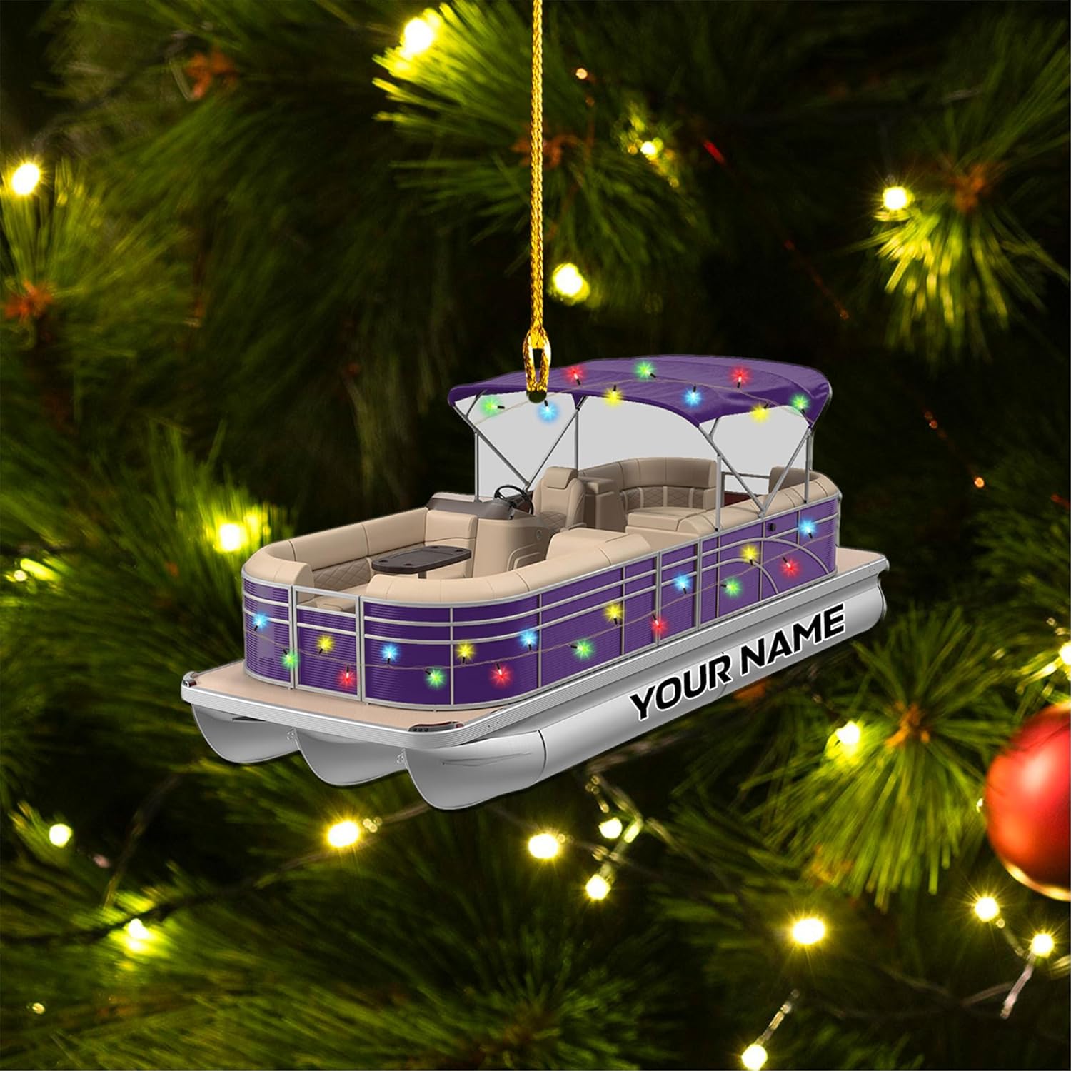 Personalized Pontoon Boat Christmas Ornament, Pontoon Car Ornament, Gift for Bowriders, Wake Boats,Pontoon Lover Gift (Pontoon 24)
