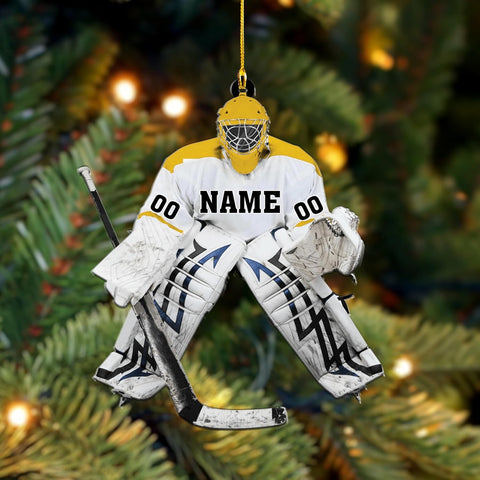 AOVL Personalized Hockey Christmas Ornament, Hockey Skates Helmet and Stick, Hockey Player Ornament, Hockey Ornament, Hockey Flat Ornament, Gift for Hockey Lovers Christmas Tree Decor (HK6)