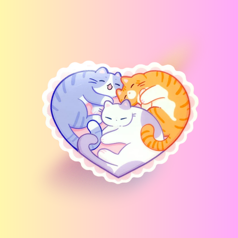 Cuddling Cats Sticker | Cute Kitten Design | Pet Valentine's Day Sticker for Laptop, Water Bottle