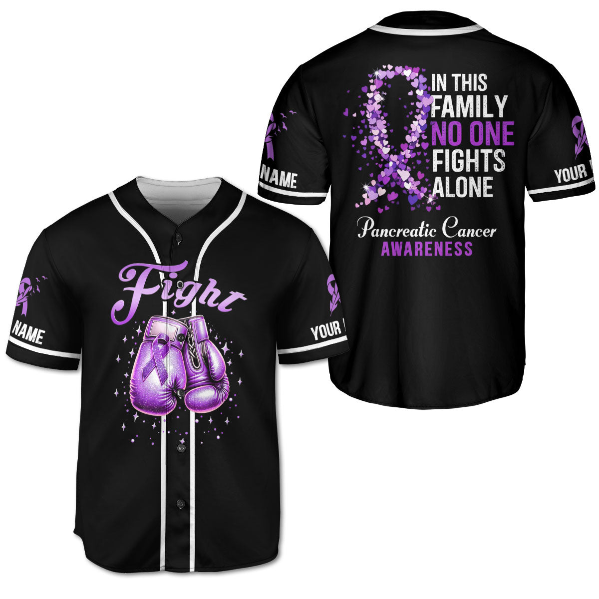 Personalized Name Pancreatic Cancer Awareness Jersey, In this family no one fight alone Pancreatic Cancer Support Jersey