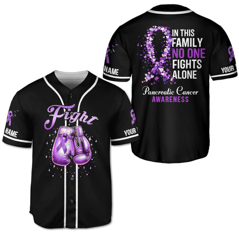 Personalized Name Pancreatic Cancer Awareness Jersey, In this family no one fight alone Pancreatic Cancer Support Jersey