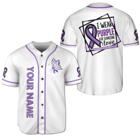 Custom Name Pancreatic Cancer Jersey, I wear purple for someone I love Pancreatic Cancer Support Jersey