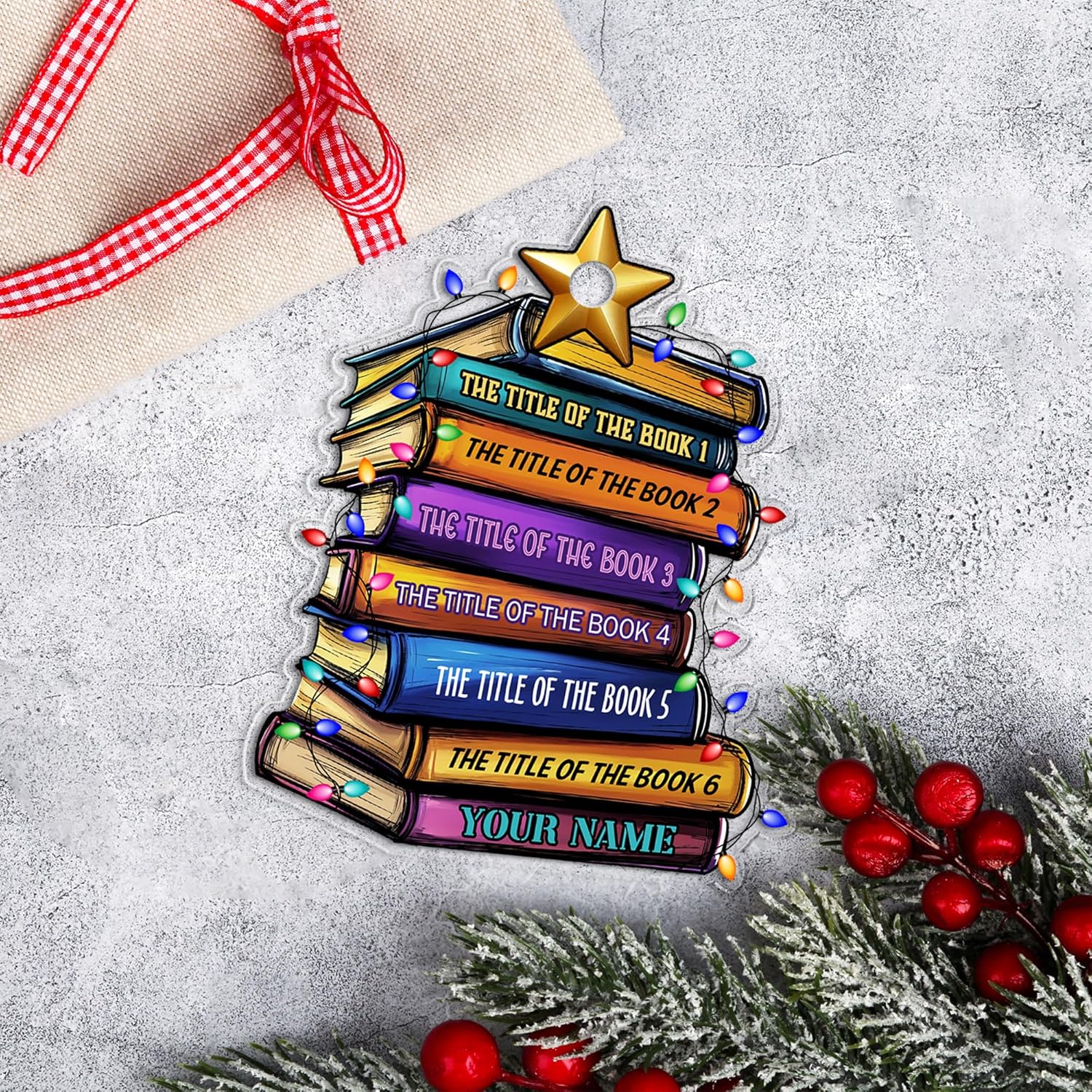 Personalized Book Title & Name, Customized Ornament Tree Gifts for Book Reading Lover Teacher Librarian School Librarian Assistant, Book Tree Ornament, Book Lover's Tree Ornament (Acrylic, Style 10)