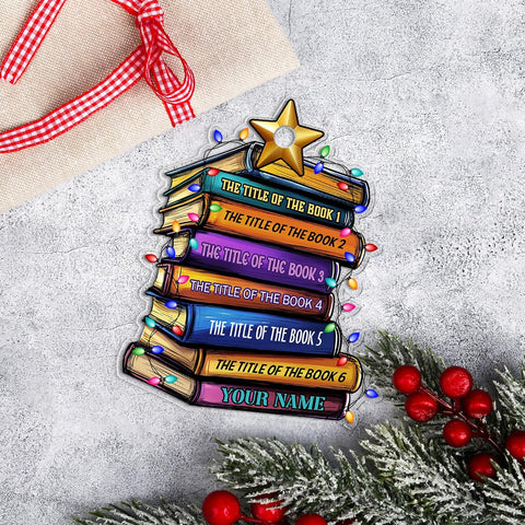 Personalized Book Title & Name, Customized Ornament Tree Gifts for Book Reading Lover Teacher Librarian School Librarian Assistant, Book Tree Ornament, Book Lover's Tree Ornament (Acrylic, Style 10)