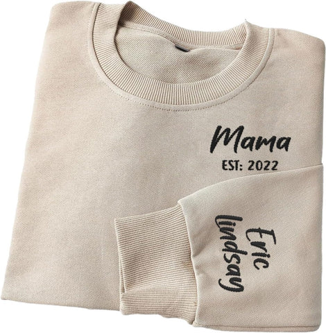 Custom Mama Crewneck Sweatshirt Personalized Mom Est 2024 Sweater with Kids Names Customized Gifts for Mothers Day (Cotton, SS28)