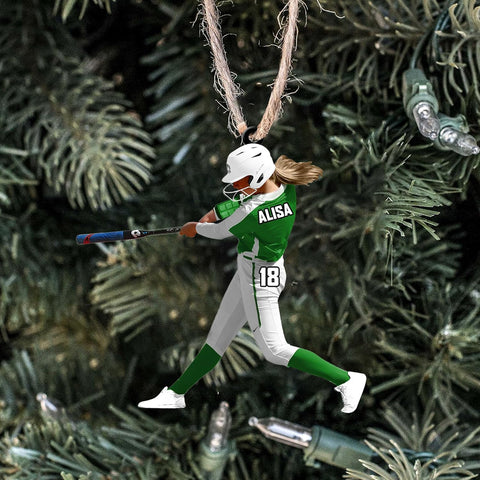 Artparel Personalized Softball Ornament Christmas Tree Decoration Custom Softball Christmas Ornament 2D Shape Flat Softball Lover Gifts Beginner Softball Players Ornament Gift (Softball 9)