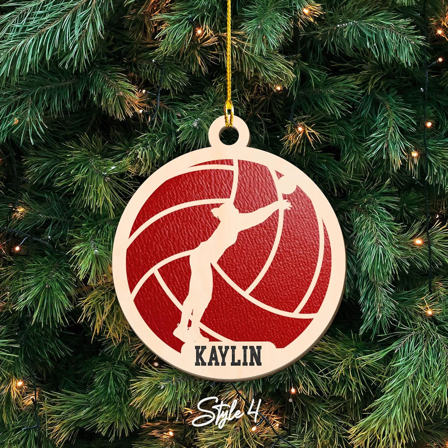 Personalized Name Female Volleyball Ornament for Chrismas 2022, Wood Volleyball Ornaments for Christmas Tree, Volleyball Ornaments for Women, Girl Christmas Tree Hanging Ornament Decorations, Red