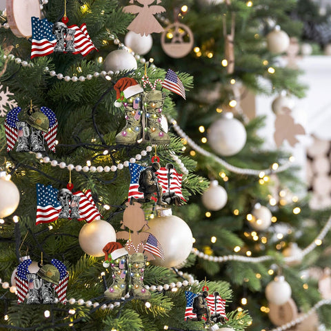 Piratify Us Veteran Christmas Ornament Flat Shape, Us Army Christmas, Veteran Gifts, Military American Soldier Boots Flag (Army 2)