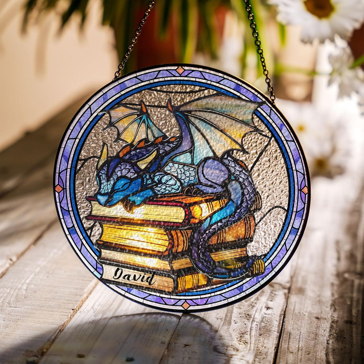 Brevnex Custom Book Dragon Suncatcher Ornament, Fantasy Dragon Stained Glass Window Hanging, Dragon Wall Window Hanging Art Decoration, Bookish Home Decor (Dragon 9)