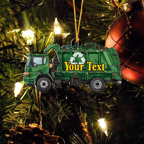 AOVL Personalized Garbage Truck Ornament 2024 Green Garbage Truck Ornament Green Garbage Truck Christmas Ornament 2024 Trash Truck Ornament Xmas Custom Garbage Truck Hanging Christmas Ornament (GT8)