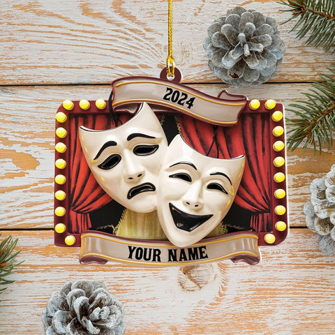 Personalized Theatre Christmas Ornament Artist Ornaments for Christmas Tree Theater Ornament Drama Star Christmas Tree Ornament White Film Director Board Comedy Tragedy Mask (TT7)
