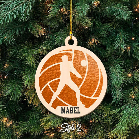 Personalized Name Female Volleyball Ornament for Chrismas 2022, Wood Volleyball Ornaments for Christmas Tree, Volleyball Ornaments for Women, Girl Christmas Tree Hanging Ornament Decorations, Red