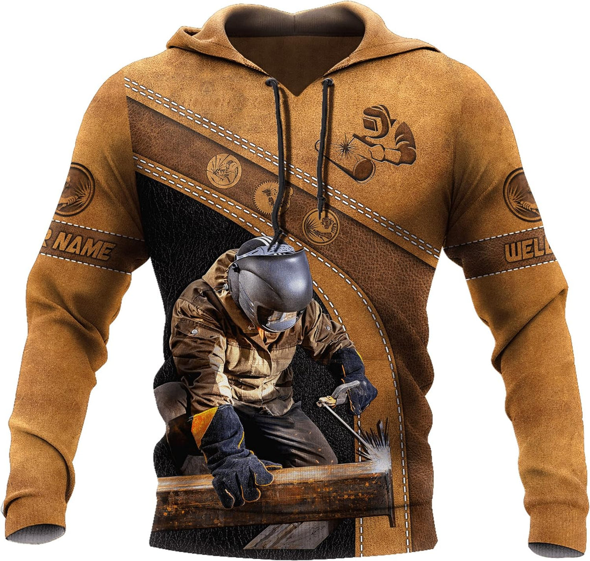 Personalized Welder Brown Leather Welding Unisex Hoodie, T Shirt, Zip Up Hoodie, Sweatshirt For Men AD1146