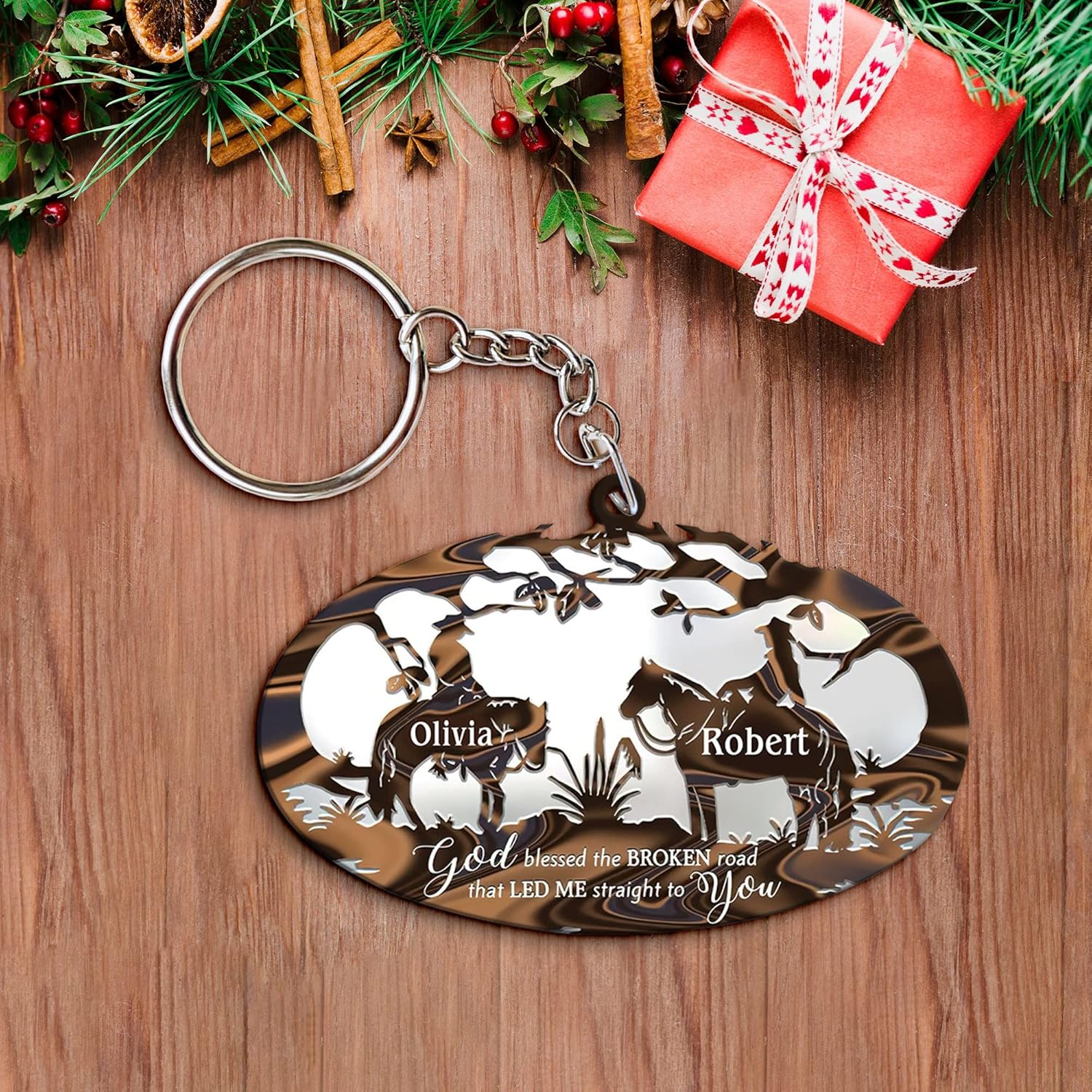 Artparel Personalized Cowboy Couple Ornament, Couple Riding Horses Godd Blessed Custom Christmas Ornament, Western Horseshoe Couple Ornament, Gift for Couple Cowboy, Horse Lovers Keepsake