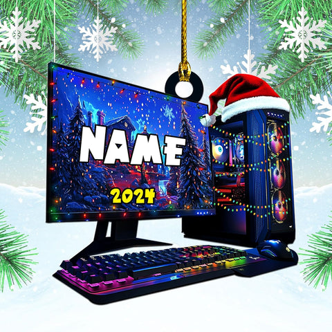 Podagree Personalized Name PC Computer Ornament Christmas, Shape Flat Christmas Ornament for Gamer, Gaming Gamer Christmas Ornament Gift for Boys, PC Game Player Decoration with Custom Name (CP1)