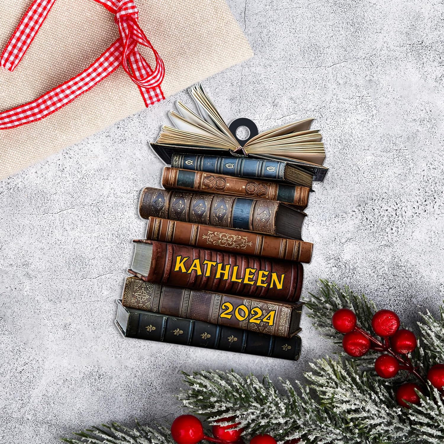 Personalized Book Title & Name, Customized Ornament Tree Gifts for Book Reading Lover Teacher Librarian School Librarian Assistant, Book Tree Ornament, Book Lover's Tree Ornament (Acrylic, Style 5)