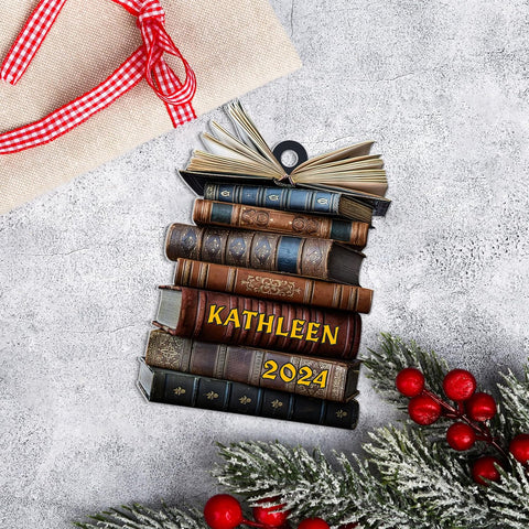 Personalized Book Title & Name, Customized Ornament Tree Gifts for Book Reading Lover Teacher Librarian School Librarian Assistant, Book Tree Ornament, Book Lover's Tree Ornament (Acrylic, Style 5)