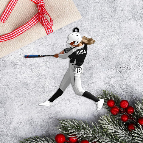 Artparel Personalized Softball Ornament Christmas Tree Decoration Custom Softball Christmas Ornament 2D Shape Flat Softball Lover Gifts Beginner Softball Players Ornament Gift (Softball 9)