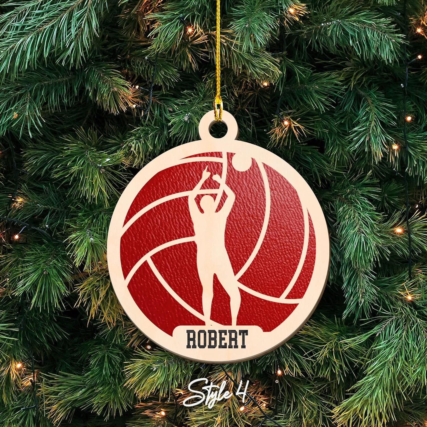 Personalized Name Male Volleyball Ornament for Chrismas 2022, Custom Wood Volleyball Ornaments for Christmas Tree, Volleyball Ornaments, Boy Christmas Pine Tree Hanging Ornament Decorations, Red