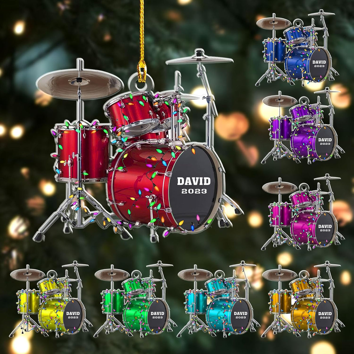 Podagree Personalized Drum Set Ornaments for Christmas, Customized Drummer Playing Drum Christmas Ornament 2023, Custom Name Year Drummer Xmas Ornament, Instrument Ornaments, Drum Ornament Xmas (DR8)