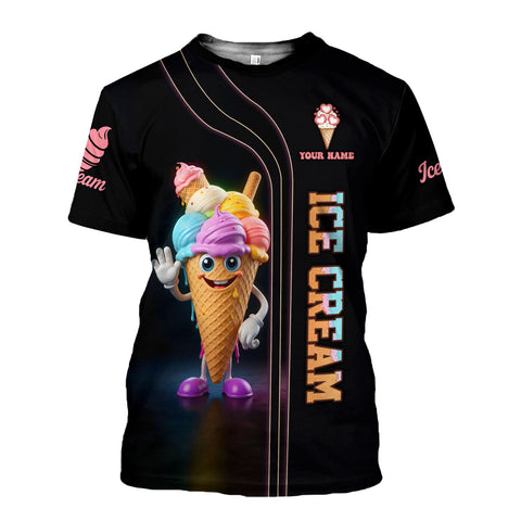 3D Pattern Printed Ice Cream T-Shirt Design, Short Sleeve Tee Women's Graphic Top Casual Wear, Unique Gift