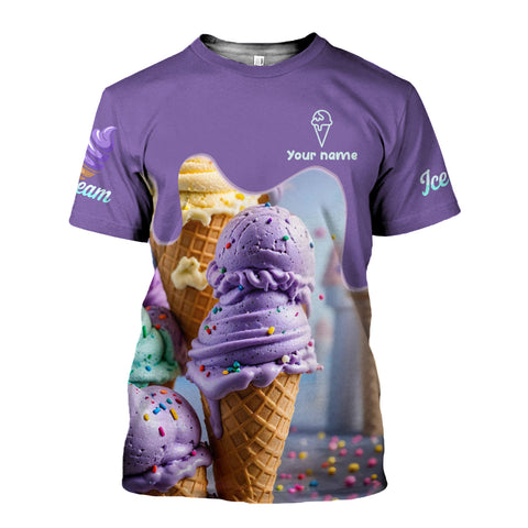 Personalized 3D Ice Creams T Shirt with Name, Custom Ice Cream Shirts for Team, Men Women unisex 3D shirt