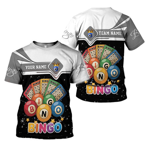 Personalized Team Name and Name colorful BINGO 3D Shirt, Custom Bingo game Shirts for Team, Men Women unisex T shirt