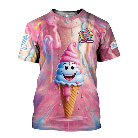 Personalized Ice Creams 3D Shirt with Name, Custom Ice Cream Shirts for Team Men Women