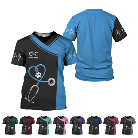 Personalized Dog Grooming 3D T-Shirt, Cute Pet Grooming Summer Uniform Tee Shirt for Women